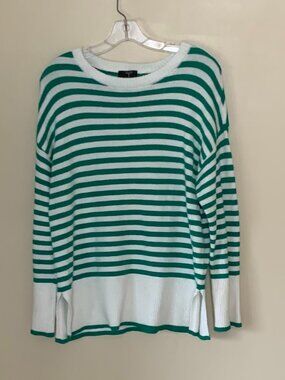 Tahari Women's Green & White Striped Sweater, Size L